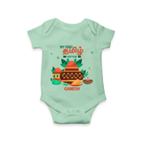 My First Tamil New Year Personalized Baby Romper – Traditional Baby Outfit - MINT GREEN - New Born (Chest 14")