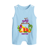 My First Tamil New Year Personalized Button Romper – Colorful Festive Baby Outfit - BABY BLUE - New Born (Chest 18")