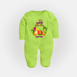 My First Tamil New Year Personalized Baby Full Body Suit – Colorful Festive Baby Outfit - LIME GREEN - New Born (Chest 7.5")
