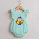 My First Tamil New Year Personalized Romper Frock – Colorful Festive Baby Outfit - MINT GREEN - 0 - 3 Months Old (Chest 19")