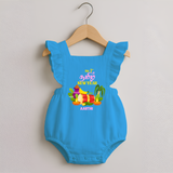 My First Tamil New Year Personalized Romper Frock – Colorful Festive Baby Outfit - SKY BLUE - 0 - 3 Months Old (Chest 19")