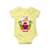 My First Tamil New Year Personalized Baby Romper – Classic Traditional Baby Outfit - PASTEL YELLOW - New Born (Chest 14")