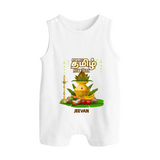 My First Tamil New Year Personalized Button Romper – Premium Festive Edition - WHITE - New Born (Chest 18")
