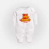 My First Tamil New Year Personalized Baby Full Body Suit – Bold Festive Typography Design - WHITE - New Born (Chest 7.5")