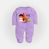 My First Tamil New Year Personalized Baby Full Body Suit – Traditional Temple Outfit - LILAC - New Born (Chest 7.5")