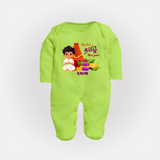 My First Tamil New Year Personalized Baby Full Body Suit – Traditional Temple Outfit - LIME GREEN - New Born (Chest 7.5")
