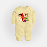 My First Tamil New Year Personalized Baby Full Body Suit – Traditional Temple Outfit - PASTEL YELLOW - New Born (Chest 7.5")