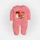 My First Tamil New Year Personalized Baby Full Body Suit – Traditional Temple Outfit - PEACH - New Born (Chest 7.5")