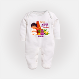 My First Tamil New Year Personalized Baby Full Body Suit – Traditional Temple Outfit - WHITE - New Born (Chest 7.5")