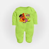 My First Tamil New Year Personalized Baby Full Body Suit – Traditional Girl Outfit - LIME GREEN - New Born (Chest 7.5")