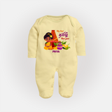 My First Tamil New Year Personalized Baby Full Body Suit – Traditional Girl Outfit - PASTEL YELLOW - New Born (Chest 7.5")