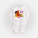 My First Tamil New Year Personalized Baby Full Body Suit – Traditional Girl Outfit - WHITE - New Born (Chest 7.5")