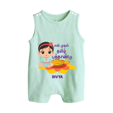 My First Tamil New Year Personalized Button Romper – Festive Baby Girl Outfit - MINT GREEN - New Born (Chest 18")