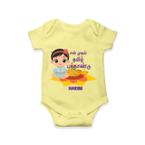 My First Tamil New Year Personalized Baby Romper – Festive Baby Girl Outfit - PASTEL YELLOW - New Born (Chest 14")