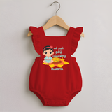 My First Tamil New Year Personalized Romper Frock – Festive Baby Girl Outfit - RED - 0 - 3 Months Old (Chest 19")