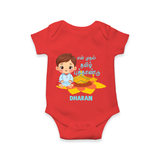 My First Tamil New Year Personalized Baby Romper – Festive Baby Boy Outfit - RED - New Born (Chest 14")