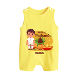 My First Tamil New Year Personalized Button Romper – Classic Traditional Outfit - PASTEL YELLOW - New Born (Chest 18")