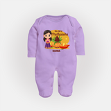 My First Puthandu Personalized Baby Full Body Suit – Traditional Tamil New Year Outfit - LILAC - New Born (Chest 7.5")