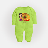 My First Puthandu Personalized Baby Full Body Suit – Traditional Tamil New Year Outfit - LIME GREEN - New Born (Chest 7.5")