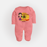 My First Puthandu Personalized Baby Full Body Suit – Traditional Tamil New Year Outfit - PEACH - New Born (Chest 7.5")