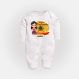 My First Puthandu Personalized Baby Full Body Suit – Traditional Tamil New Year Outfit - WHITE - New Born (Chest 7.5")