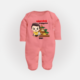Happy Tamil New Year Personalized Baby Full Body Suit – Traditional Festive Outfit - PEACH - New Born (Chest 7.5")