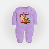 Happy Tamil New Year Personalized Baby Full Body Suit – Traditional Baby Girl Outfit - LILAC - New Born (Chest 7.5")