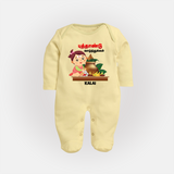 Happy Tamil New Year Personalized Baby Full Body Suit – Traditional Baby Girl Outfit - PASTEL YELLOW - New Born (Chest 7.5")