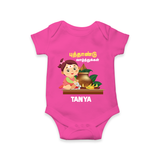 Happy Tamil New Year Personalized Baby Romper – Traditional Baby Girl Outfit - HOT PINK - New Born (Chest 14")