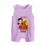 My First Puthandu Personalized Button Romper – Cultural Baby Girl Outfit - LILAC - New Born (Chest 18")