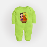 My First Puthandu Personalized Baby Full Body Suit – Cultural Baby Girl Outfit - LIME GREEN - New Born (Chest 7.5")