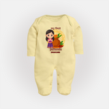 My First Puthandu Personalized Baby Full Body Suit – Cultural Baby Girl Outfit - PASTEL YELLOW - New Born (Chest 7.5")