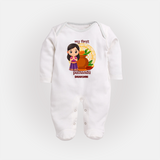 My First Puthandu Personalized Baby Full Body Suit – Cultural Baby Girl Outfit - WHITE - New Born (Chest 7.5")