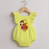 My First Puthandu Personalized Romper Frock – Cultural Baby Girl Outfit - PASTEL YELLOW - 0 - 3 Months Old (Chest 19")
