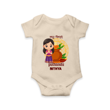 My First Puthandu Personalized Baby Romper – Cultural Baby Girl Outfit - IVORY - New Born (Chest 14")