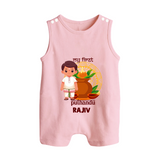 My First Puthandu Personalized Button Romper – Traditional South Indian Outfit - BABY PINK - New Born (Chest 18")