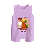 My First Puthandu Personalized Button Romper – Traditional South Indian Outfit - LILAC - New Born (Chest 18")