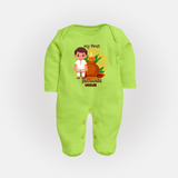 My First Puthandu Personalized Baby Full Body Suit – Traditional South Indian Outfit - LIME GREEN - New Born (Chest 7.5")