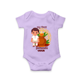 My First Puthandu Personalized Baby Romper – Traditional South Indian Outfit - LILAC - New Born (Chest 14")