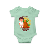 My First Puthandu Personalized Baby Romper – Traditional South Indian Outfit - MINT GREEN - New Born (Chest 14")