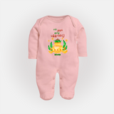 My First Tamil New Year Personalized Baby Full Body Suit – Festive Cultural Outfit - BABY PINK - New Born (Chest 7.5")