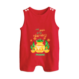 My First Tamil New Year Personalized Button Romper – Festive Cultural Outfit - RED - New Born (Chest 18")