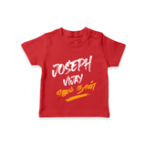 "Joseph Vijay Enum Naan" Customized KidsTshirt - RED - 0-5 Months Old (Chest 17")