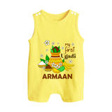 “My First Ugadi Personalized Baby Romper Suit | Custom Name” - PASTEL YELLOW - 0 - 5 Months Old (Chest 18")
