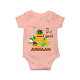 “My First Ugadi Personalized Baby Romper | Custom Name” - PEACH - New Born (Chest 14")