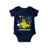 “My First Ugadi Personalized Baby Romper | Custom Name” - NAVY BLUE - New Born (Chest 14")