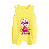 “My First Ugadi – Custom Name Baby Festive Romper Suit” - PASTEL YELLOW - 0 - 5 Months Old (Chest 18")
