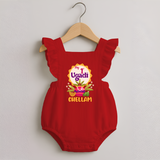 “My First Ugadi – Custom Name Festive RomperFrock” - RED - 0 - 3 Months Old (Chest 19")