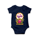 “My First Ugadi – Custom Name Baby Festive Romper” - NAVY BLUE - New Born (Chest 14")