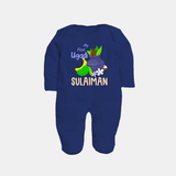“My First Ugadi – Personalized Baby Fullbody Suit Collection” - NAVY BLUE - New Born (Chest 7.5")